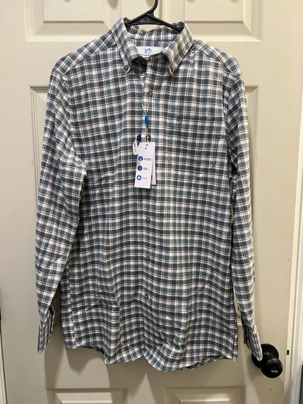 Southern Tide Men’s L/S Blue Check Pattern Dress Shirt. Size Small